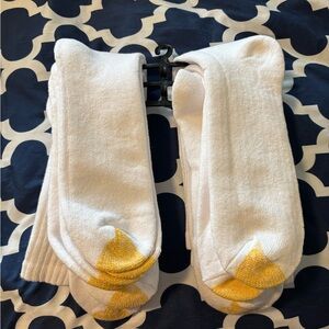 6 pair Gold Toe White Crew Athletic Socks with Yellow Gold Toe Accents